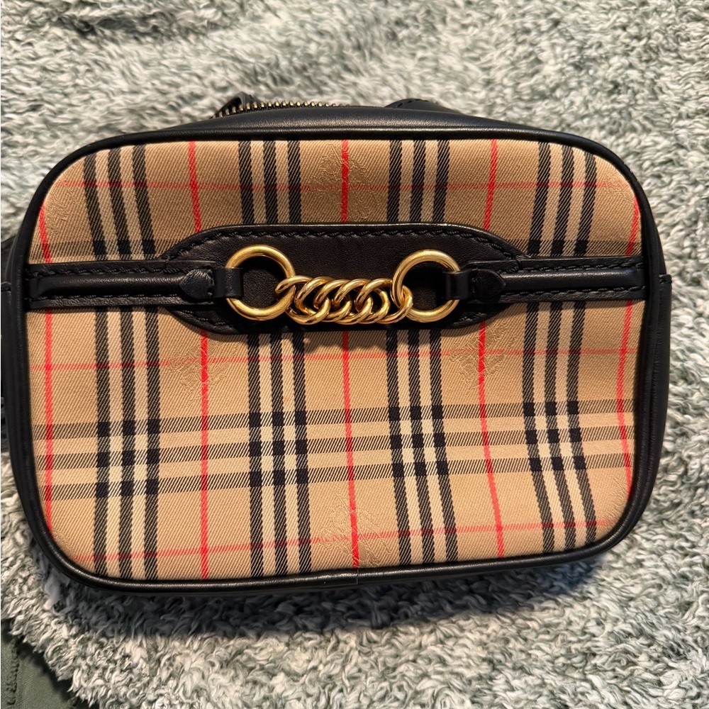 Burberry Plaid Crossbody Bag - Black, Gold, and Tan